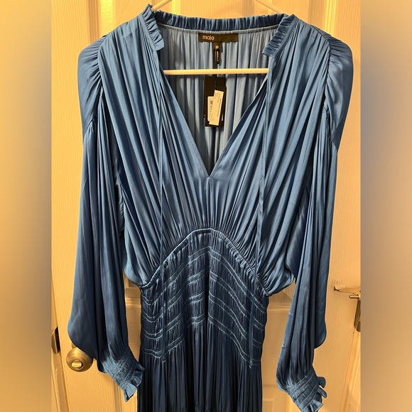 NWT -  Maje Satiny Maxi Dress Rovel Bleu - Size 36 - Picture 8 of 16